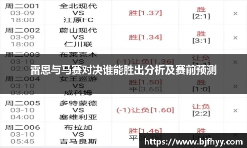 雷恩与马赛对决谁能胜出分析及赛前预测